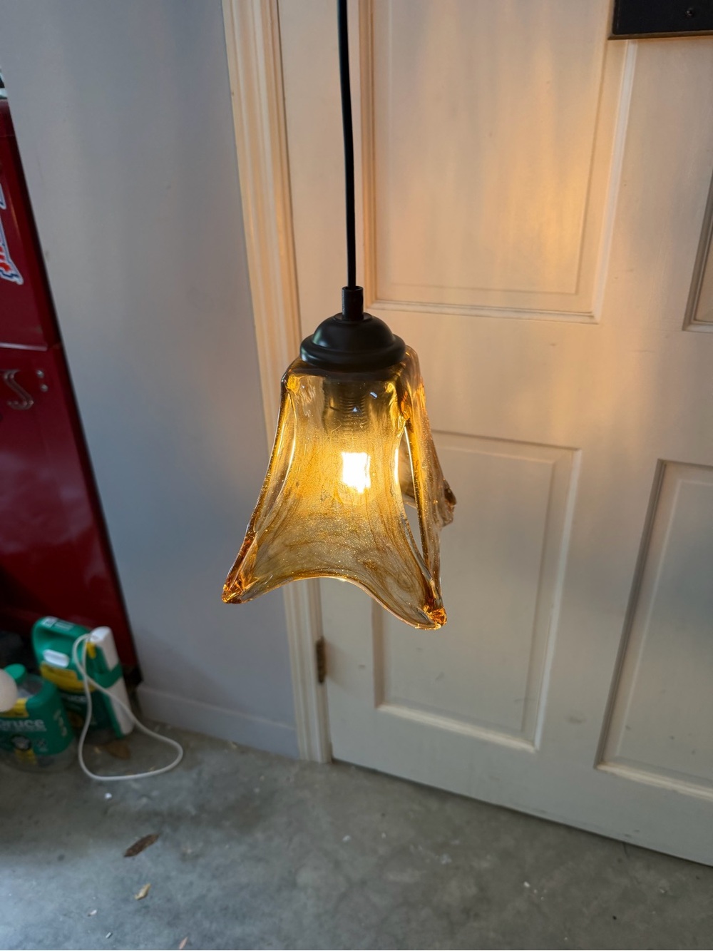 Amber and Black Art Glass Pendant Light